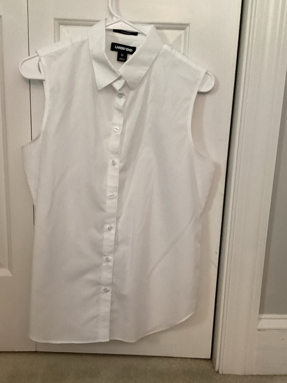 Lands' End White Sleeveless Collared Button-Down Shirt